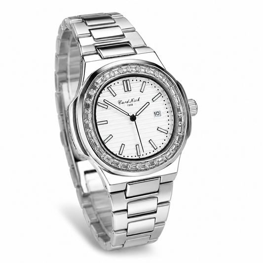 Card Nick Nautilus Silver White Gem Stone Watch