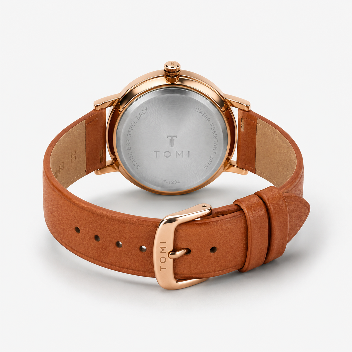 Tomi Brown Strapped Ocean Dial Elegance Watch
