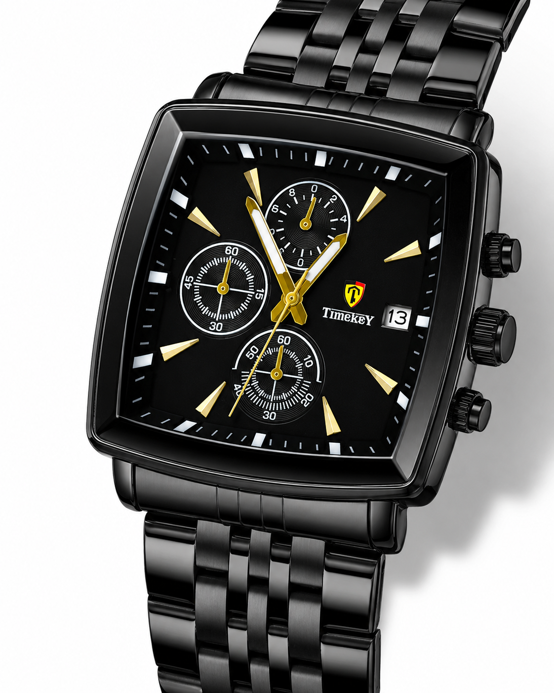 Timekey All Black Square Chain Chronograph Watch