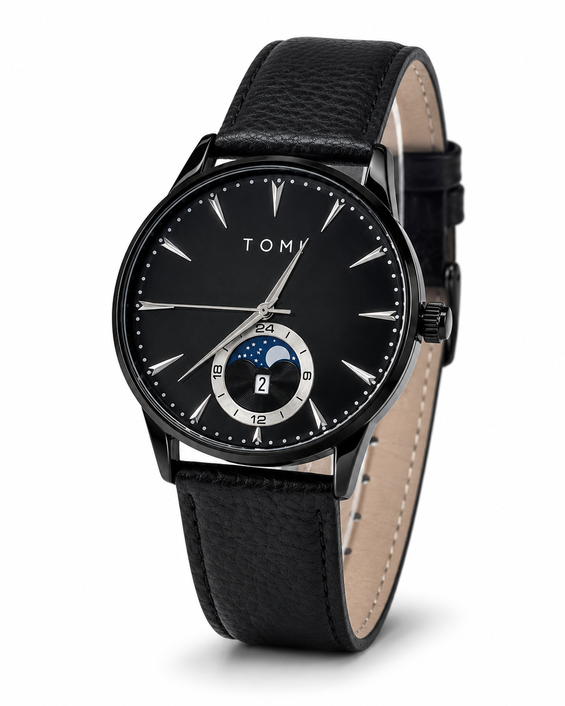 Tomi All Black Leather Magnetic Strap Watch