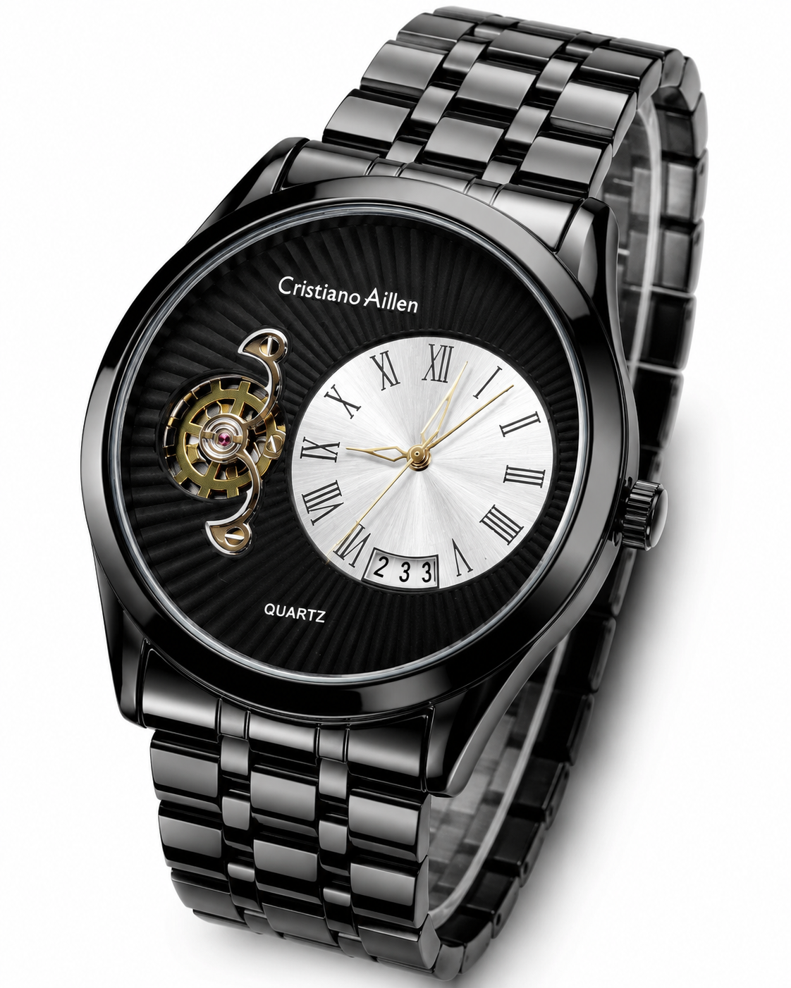 All Black Cristiano Aillen Spiral Gear Dial Watch