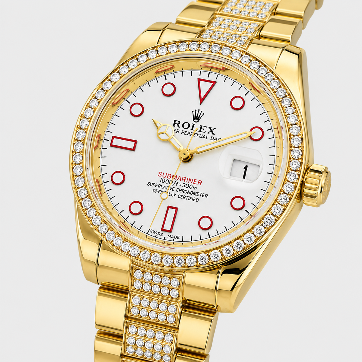 Gold White Iced Date just Watch