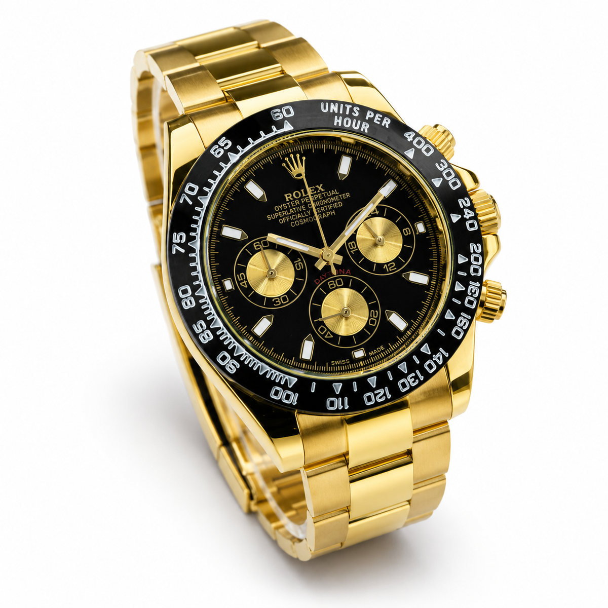 Gold Black Daytona Chronograph Chain Strap Master Clone Watch