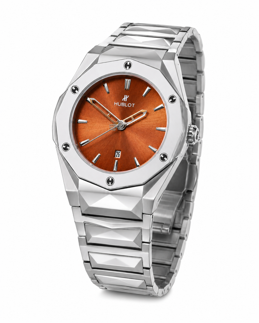 Silver Prism Chain Strapped Brown Hublot Watch