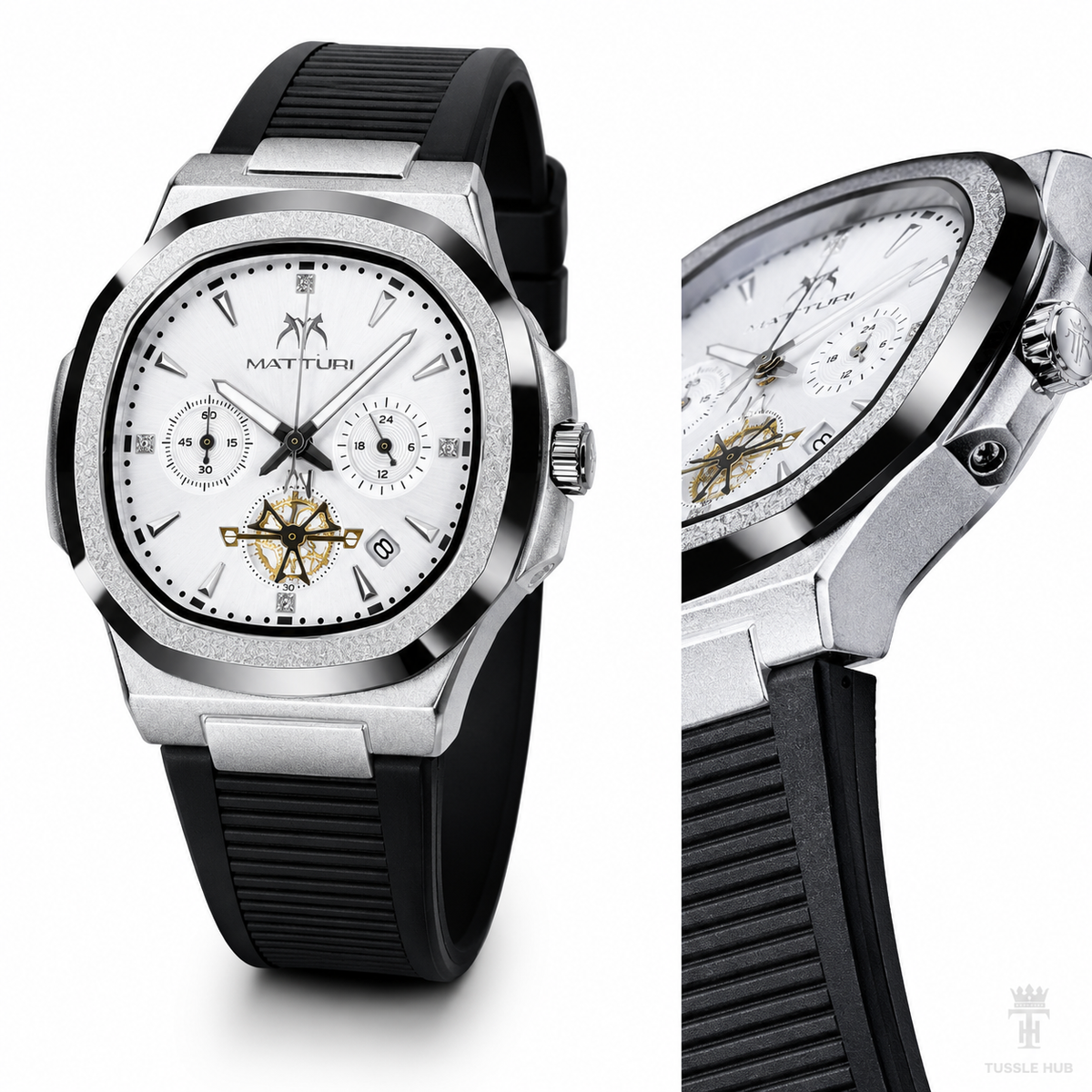 Matturi Black White Silicone Chronograph Watch