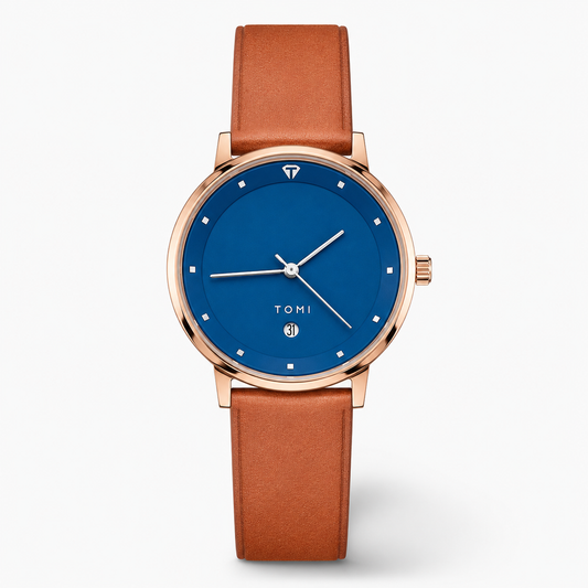 Tomi Brown Strapped Ocean Dial Elegance Watch