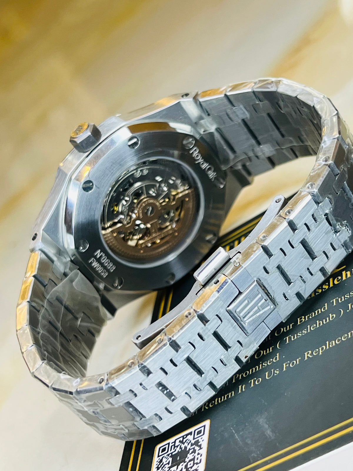 AP Silver Black Automatic Skeleton Dial Super Clone Watch