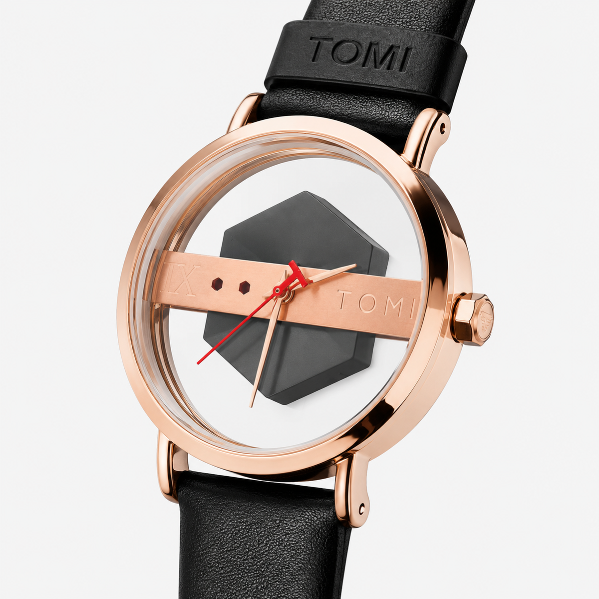 Tomi Black Gold Hexa Dial Watch