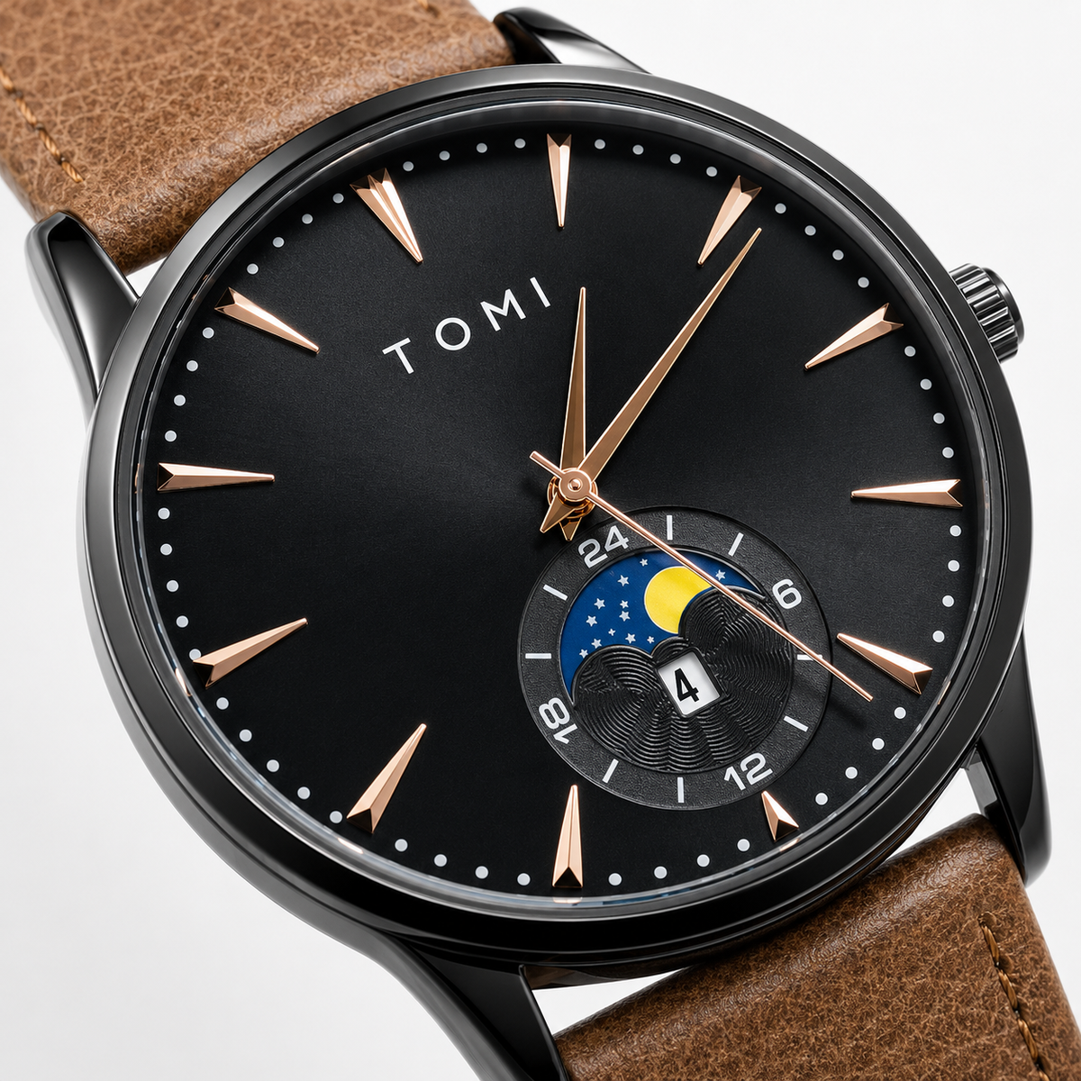 Tomi Brown Black Leather Magnetic Strap Watch