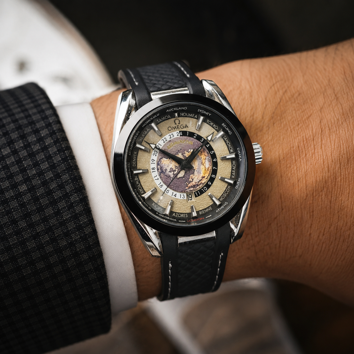 Black Silver Aqua Terra Omega Watch
