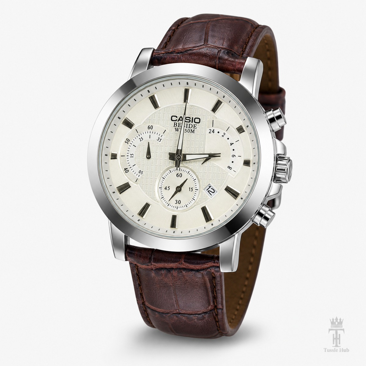 Brown Silver Beside Chronograph Watch