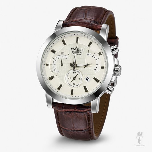 Brown Silver Beside Chronograph Watch