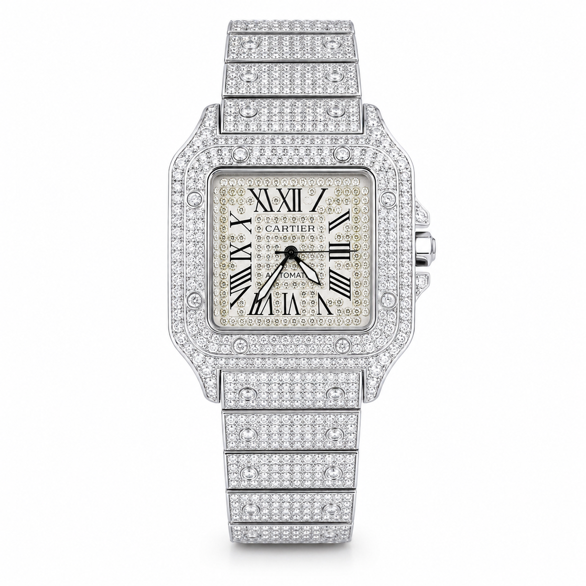 All Silver Square Tank Iced Out Watch