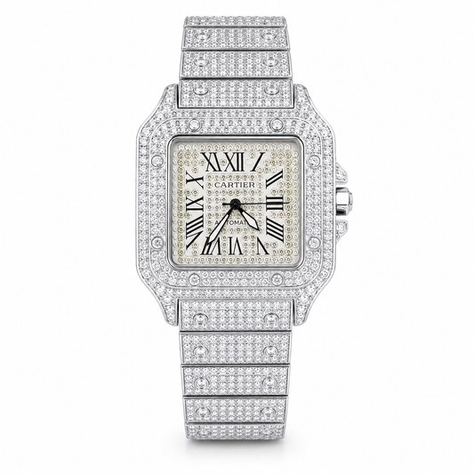 All Silver Square Tank Iced Out Watch