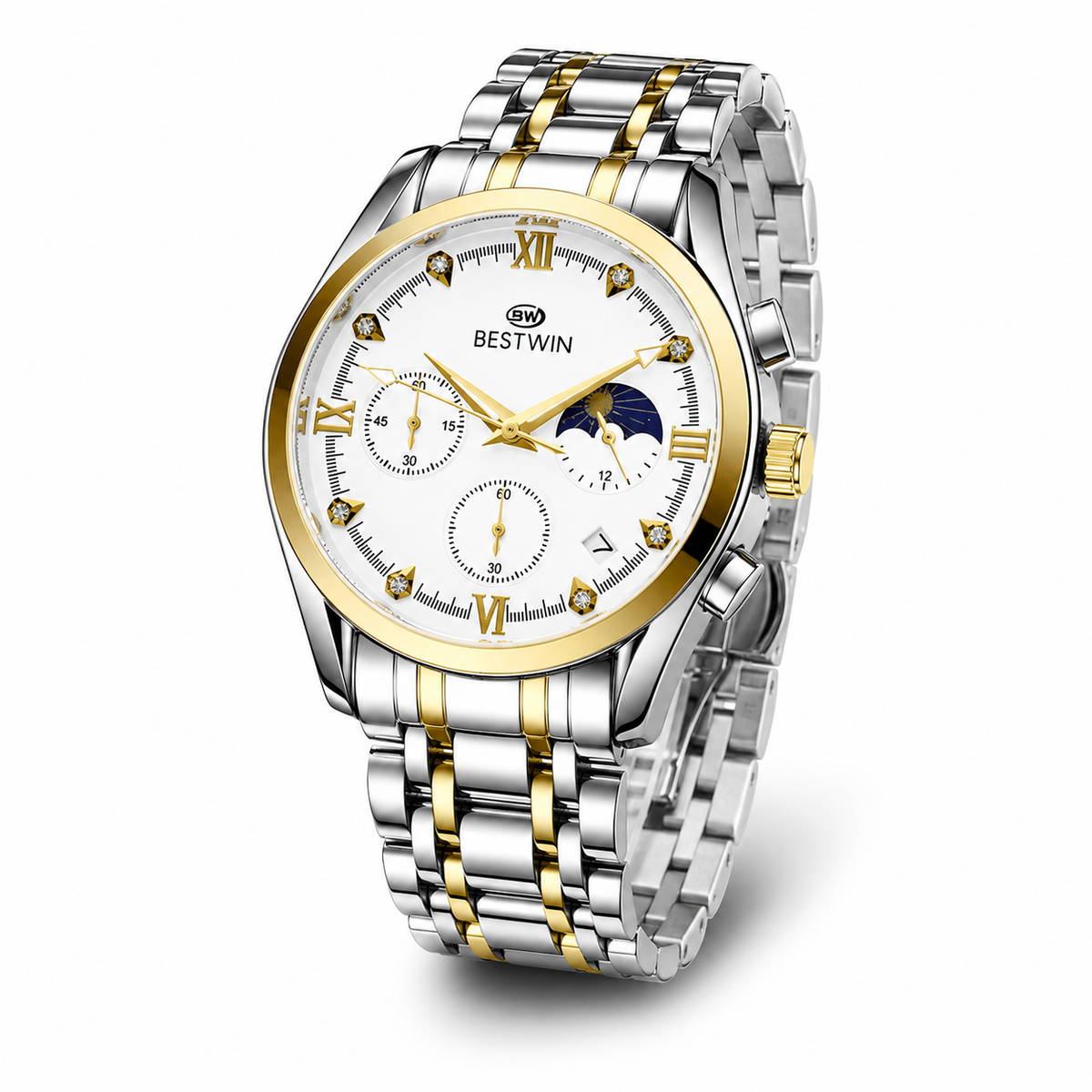 Bestwin Two Tone White Chronograph Watch