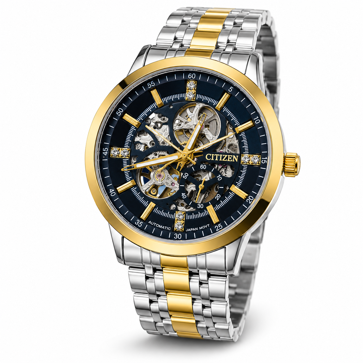 Two Tone Black Citizen Skeleton Automatic Watch