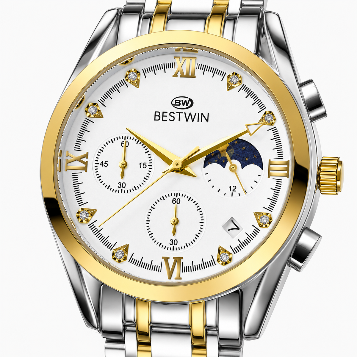 Bestwin Two Tone White Chronograph Watch