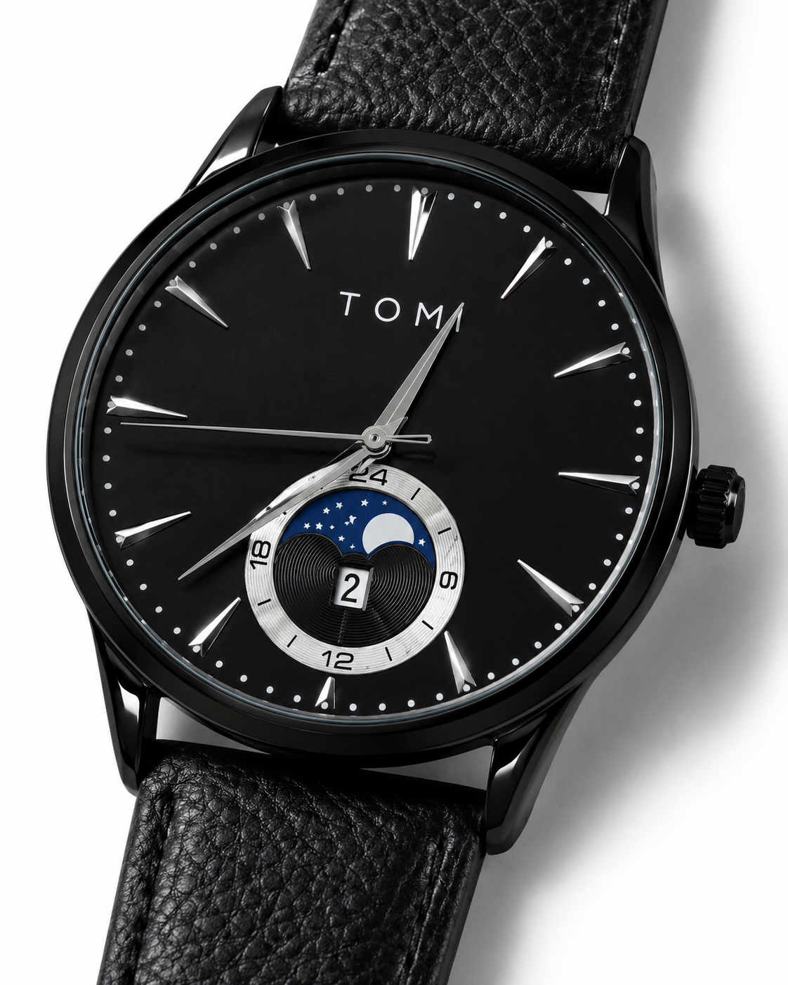 Tomi All Black Leather Magnetic Strap Watch