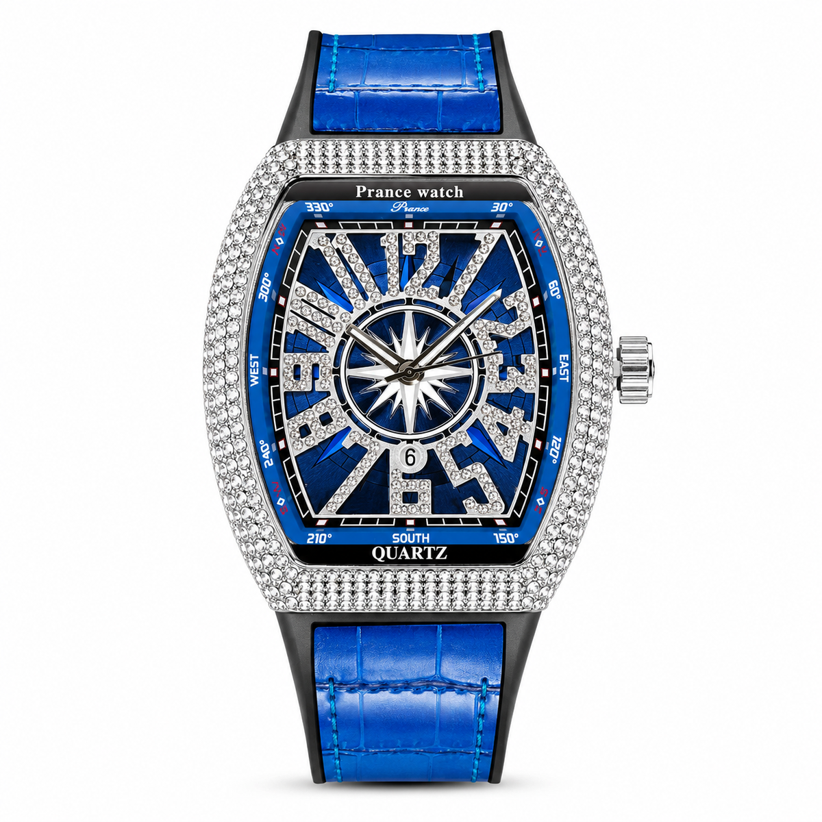 Blue Silver Iced Frank Muller Watch
