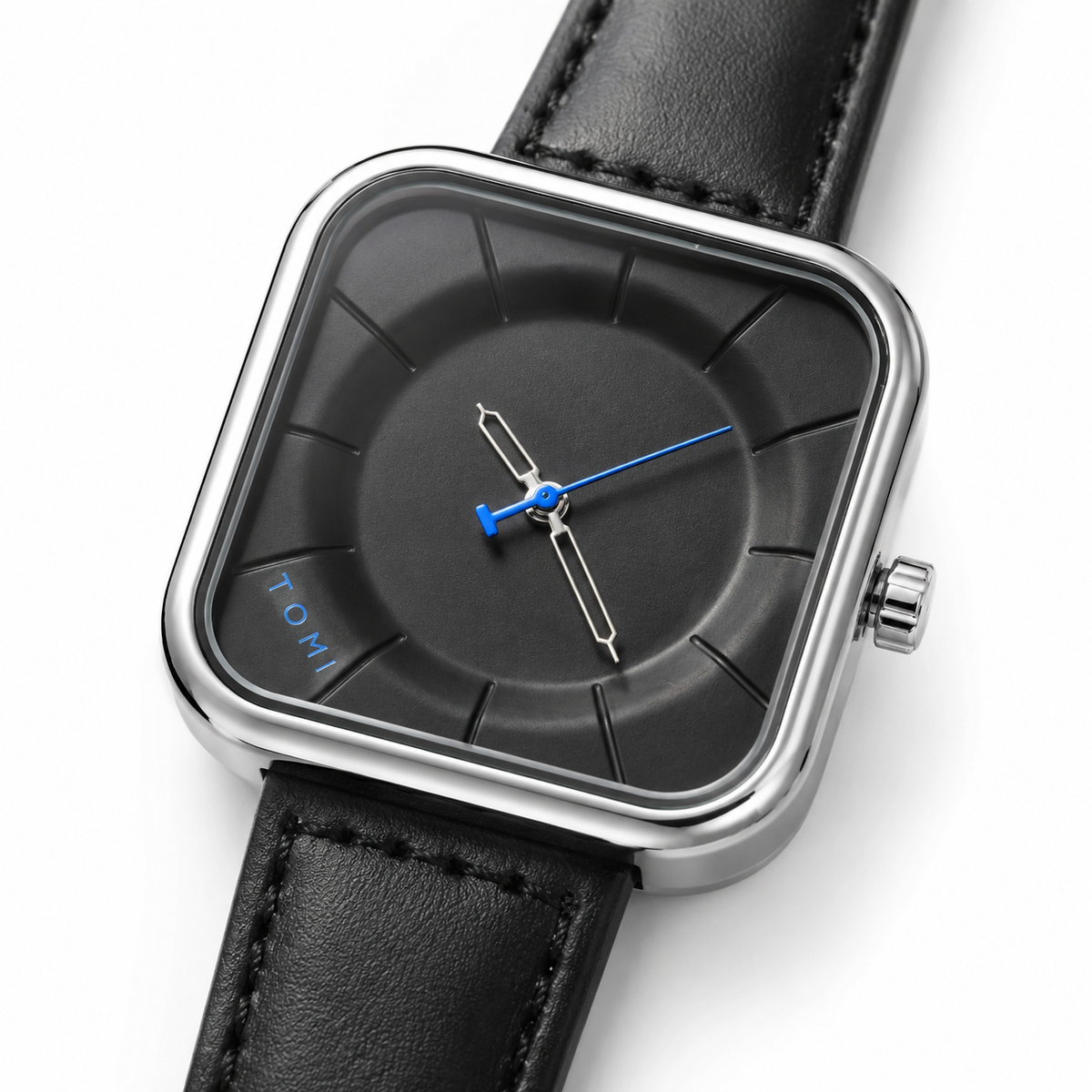 Tomi Black Silver Square Dial Watch